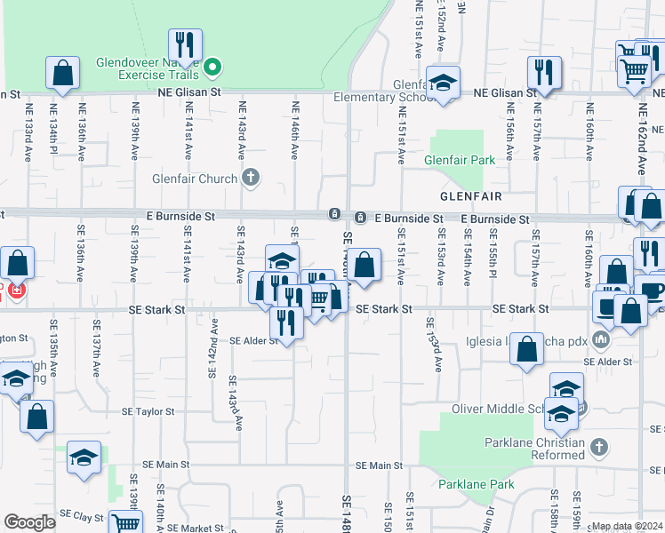 map of restaurants, bars, coffee shops, grocery stores, and more near 239 Southeast 148th Avenue in Portland