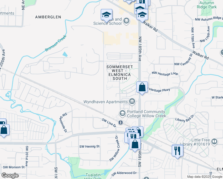map of restaurants, bars, coffee shops, grocery stores, and more near 215 Northeast Edgeway Drive in Beaverton