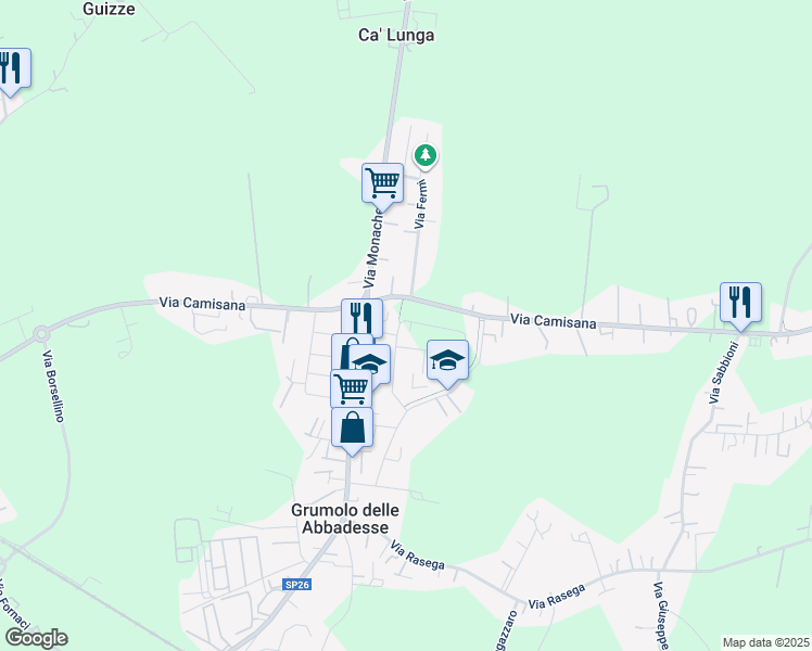 map of restaurants, bars, coffee shops, grocery stores, and more near 6 Via Santa Scolastica in Grumolo delle Abbadesse
