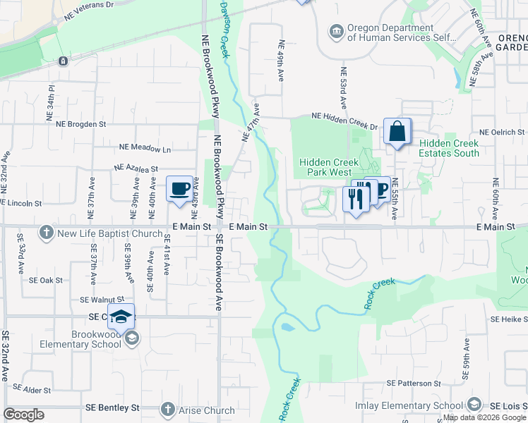 map of restaurants, bars, coffee shops, grocery stores, and more near 24995 West Baseline Road in Hillsboro