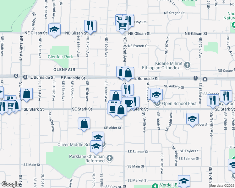 map of restaurants, bars, coffee shops, grocery stores, and more near 295 Southeast 162nd Avenue in Portland