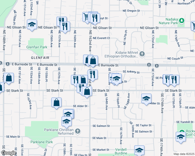 map of restaurants, bars, coffee shops, grocery stores, and more near 304 Southeast 162nd Avenue in Portland