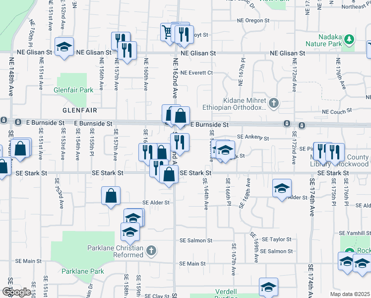 map of restaurants, bars, coffee shops, grocery stores, and more near 304 Southeast 162nd Avenue in Portland