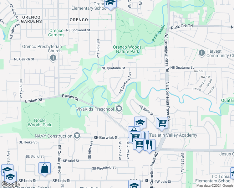 map of restaurants, bars, coffee shops, grocery stores, and more near 123 Northeast Danbury Avenue in Hillsboro