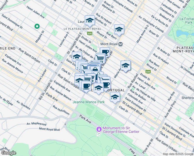 map of restaurants, bars, coffee shops, grocery stores, and more near in Montreal