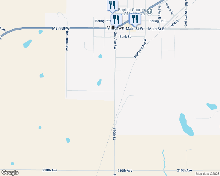 map of restaurants, bars, coffee shops, grocery stores, and more near 346 2nd Avenue Southwest in Milltown