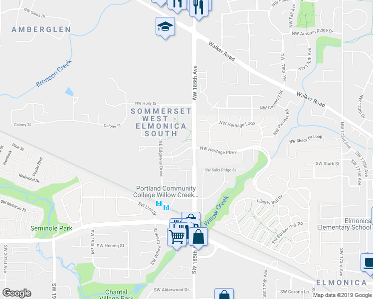 map of restaurants, bars, coffee shops, grocery stores, and more near 18599 Northwest Heritage Parkway in Hillsboro