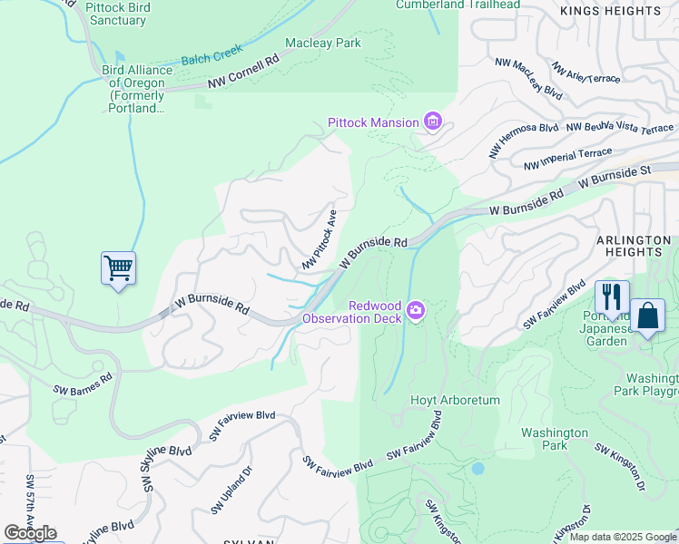 map of restaurants, bars, coffee shops, grocery stores, and more near West Burnside Road & Northwest Barnes Road in Portland