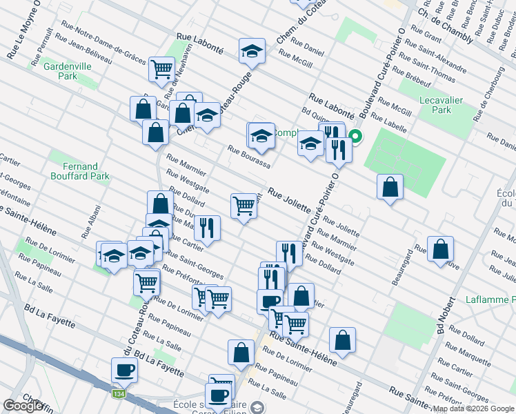 map of restaurants, bars, coffee shops, grocery stores, and more near 858 Rue Front in Longueuil