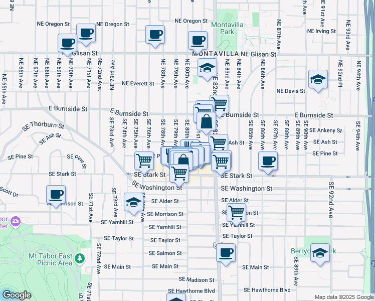 map of restaurants, bars, coffee shops, grocery stores, and more near 245 Southeast 80th Avenue in Portland