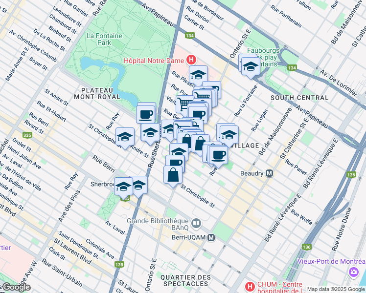 map of restaurants, bars, coffee shops, grocery stores, and more near 2033 Rue Atateken in Montréal