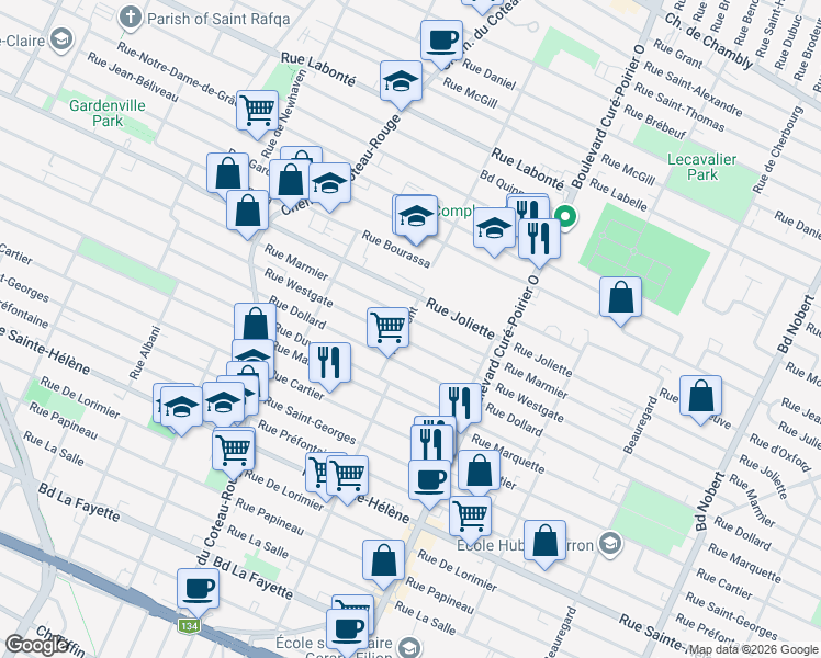 map of restaurants, bars, coffee shops, grocery stores, and more near 858 Rue Front in Longueuil