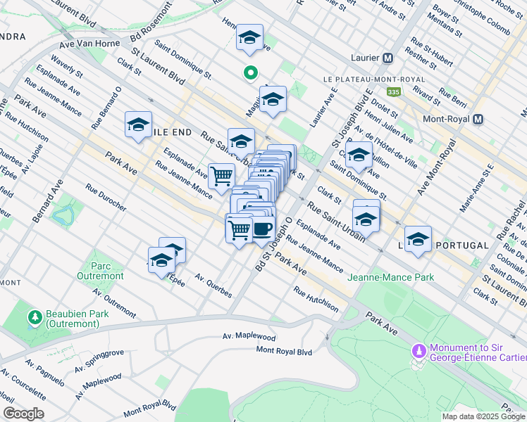 map of restaurants, bars, coffee shops, grocery stores, and more near 210 Avenue Laurier Ouest in Montréal