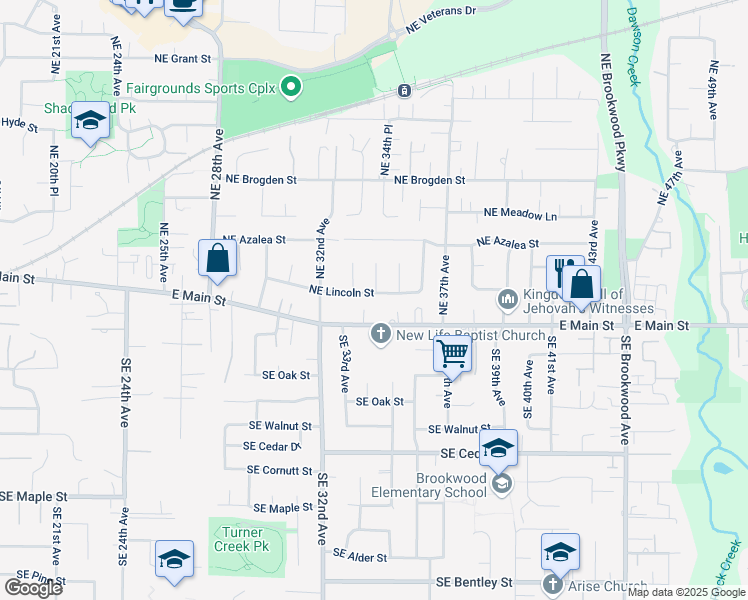 map of restaurants, bars, coffee shops, grocery stores, and more near 3382 Northeast Lincoln Street in Hillsboro