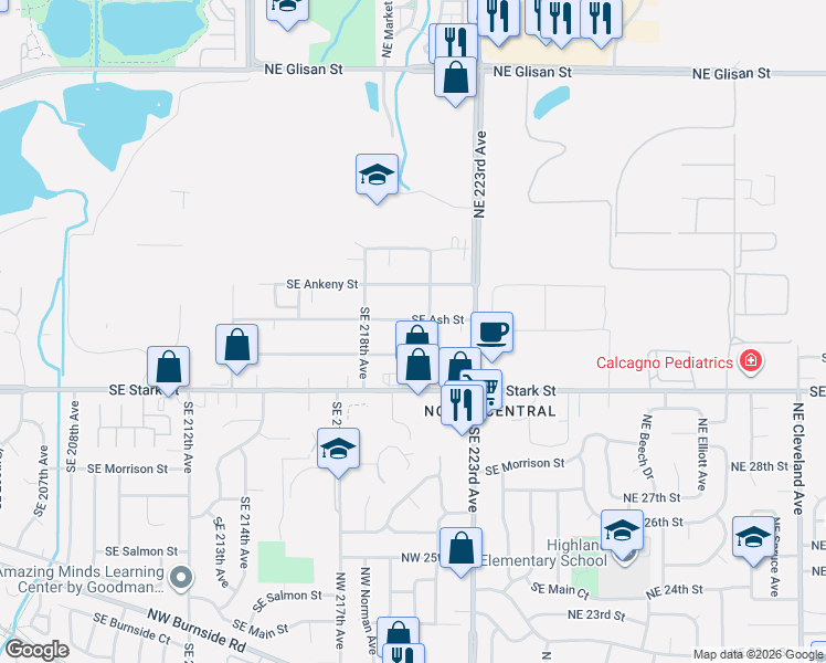 map of restaurants, bars, coffee shops, grocery stores, and more near 225 Southeast 220th Avenue in Gresham