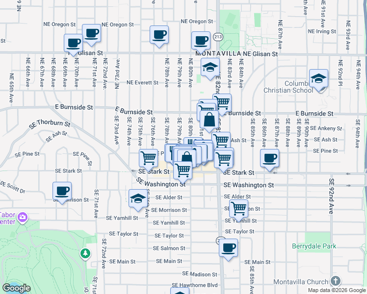map of restaurants, bars, coffee shops, grocery stores, and more near 245 Southeast 80th Avenue in Portland