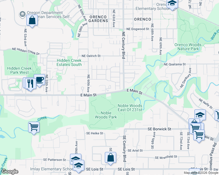 map of restaurants, bars, coffee shops, grocery stores, and more near 125 Northeast 63rd Avenue in Hillsboro