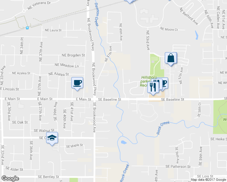 map of restaurants, bars, coffee shops, grocery stores, and more near 24995 West Baseline Road in Hillsboro