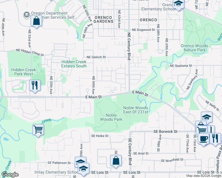 map of restaurants, bars, coffee shops, grocery stores, and more near 125 Northeast 63rd Avenue in Hillsboro