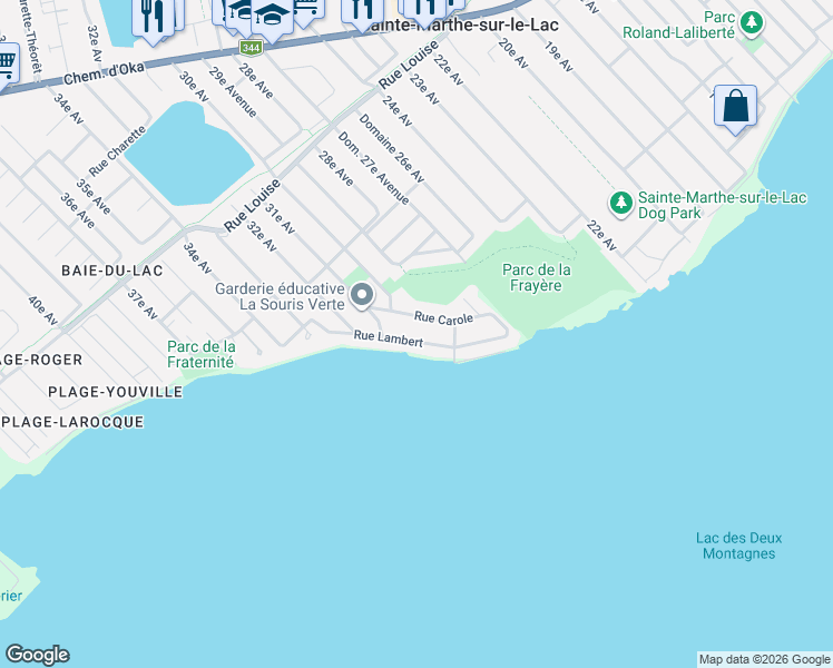 map of restaurants, bars, coffee shops, grocery stores, and more near 3097 Rue Lambert in Sainte-Marthe-sur-le-Lac