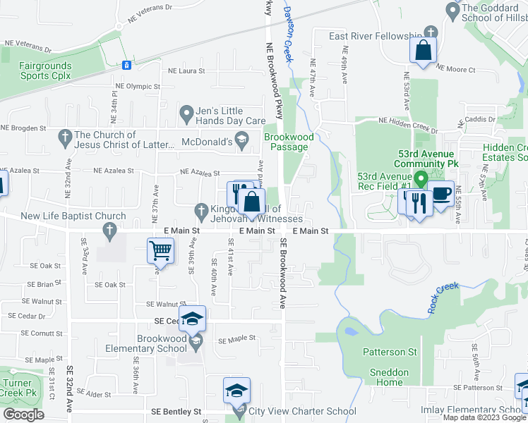 map of restaurants, bars, coffee shops, grocery stores, and more near 142 Northeast 43rd Avenue in Hillsboro