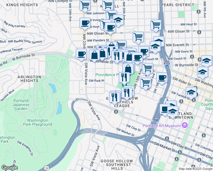 map of restaurants, bars, coffee shops, grocery stores, and more near in Portland