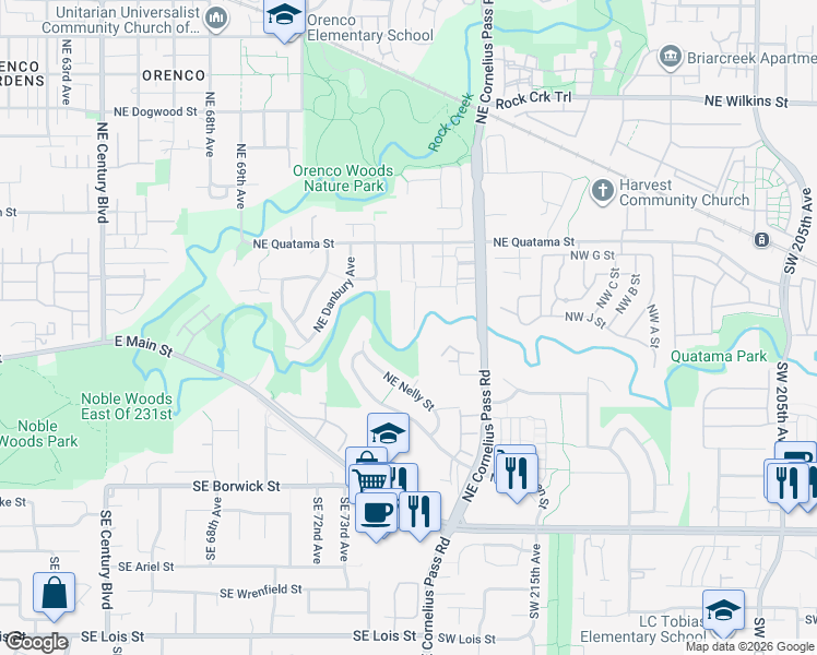 map of restaurants, bars, coffee shops, grocery stores, and more near 121 Northeast 75th Avenue in Hillsboro