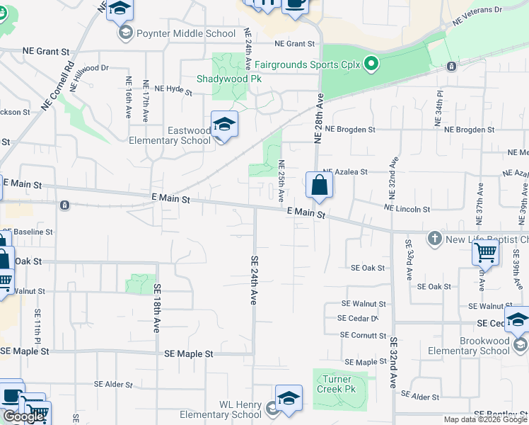 map of restaurants, bars, coffee shops, grocery stores, and more near 162 Southeast 24th Avenue in Hillsboro