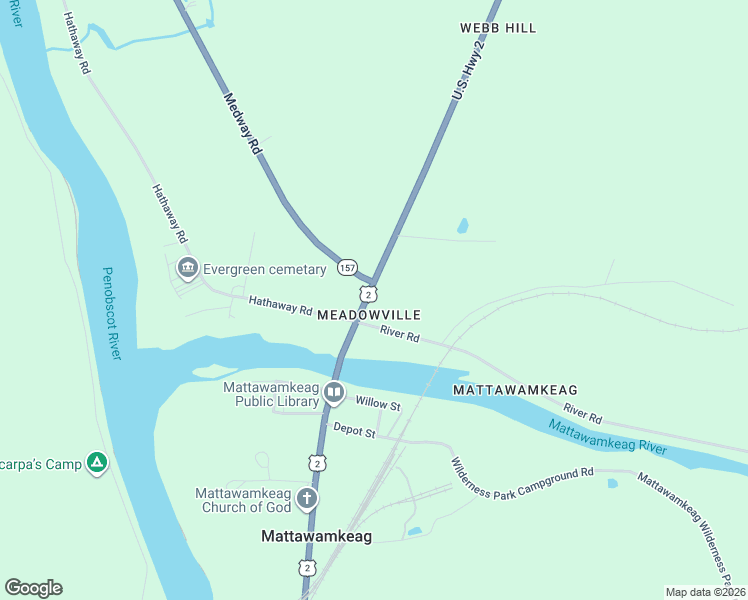 map of restaurants, bars, coffee shops, grocery stores, and more near 387 North Main Street in Mattawamkeag