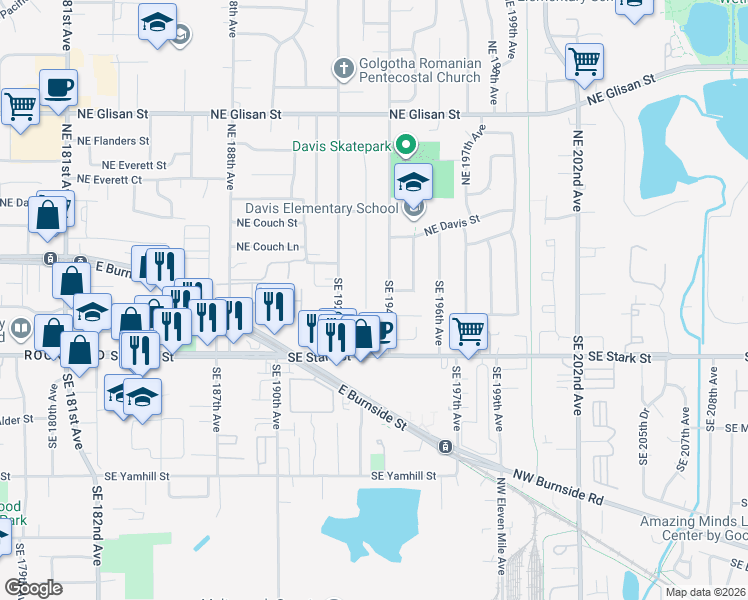 map of restaurants, bars, coffee shops, grocery stores, and more near 235 Southeast 193rd Avenue in Portland