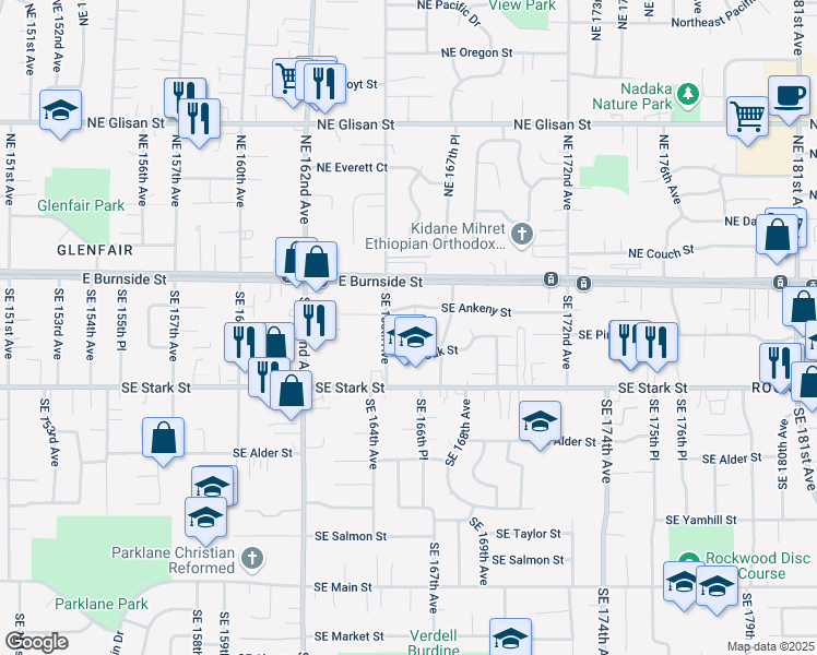 map of restaurants, bars, coffee shops, grocery stores, and more near 238 Southeast 165th Avenue in Portland