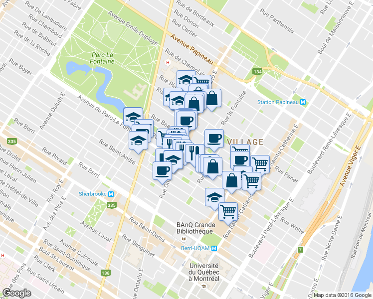 map of restaurants, bars, coffee shops, grocery stores, and more near 1944 Rue Montcalm in Montréal