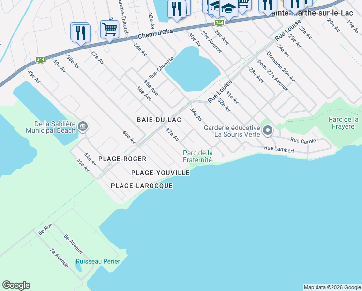 map of restaurants, bars, coffee shops, grocery stores, and more near 22 37e Avenue in Saint-Eustache