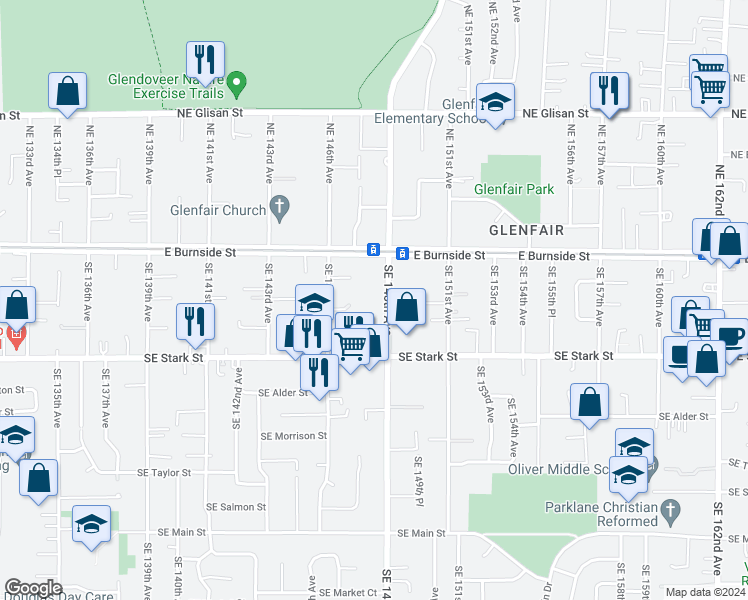 map of restaurants, bars, coffee shops, grocery stores, and more near 215 Southeast 148th Avenue in Portland