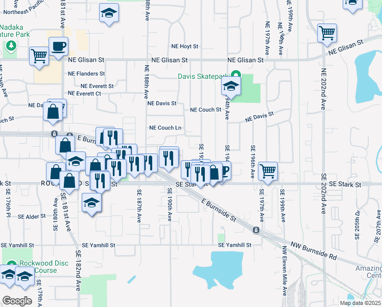 map of restaurants, bars, coffee shops, grocery stores, and more near 237 Southeast 192nd Avenue in Portland