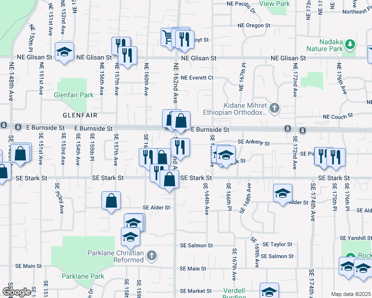 map of restaurants, bars, coffee shops, grocery stores, and more near 304 Southeast 162nd Avenue in Portland