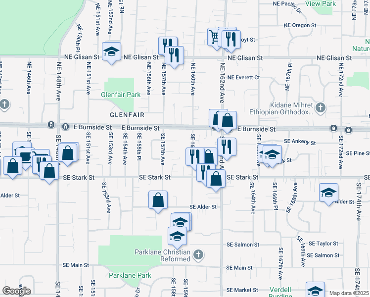 map of restaurants, bars, coffee shops, grocery stores, and more near 247F Southeast 160th Avenue in Portland