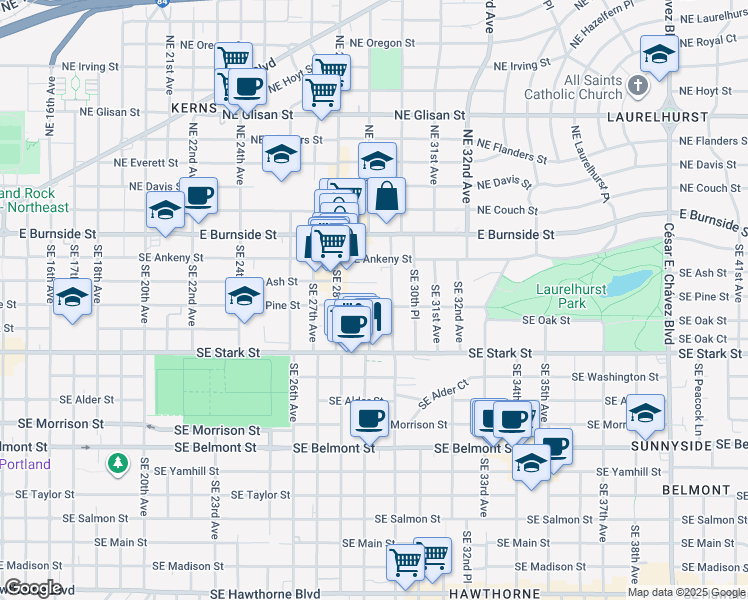 map of restaurants, bars, coffee shops, grocery stores, and more near in Portland
