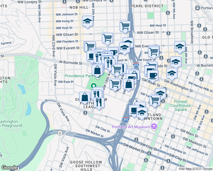map of restaurants, bars, coffee shops, grocery stores, and more near in Portland
