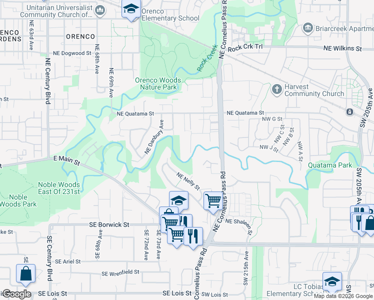 map of restaurants, bars, coffee shops, grocery stores, and more near 121 Northeast 75th Avenue in Hillsboro