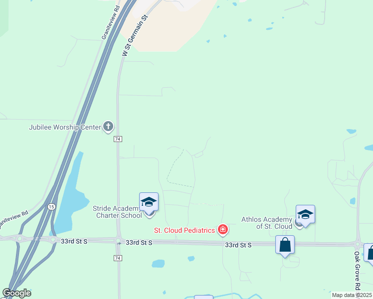 map of restaurants, bars, coffee shops, grocery stores, and more near 3001 Nottingham Road in St. Cloud