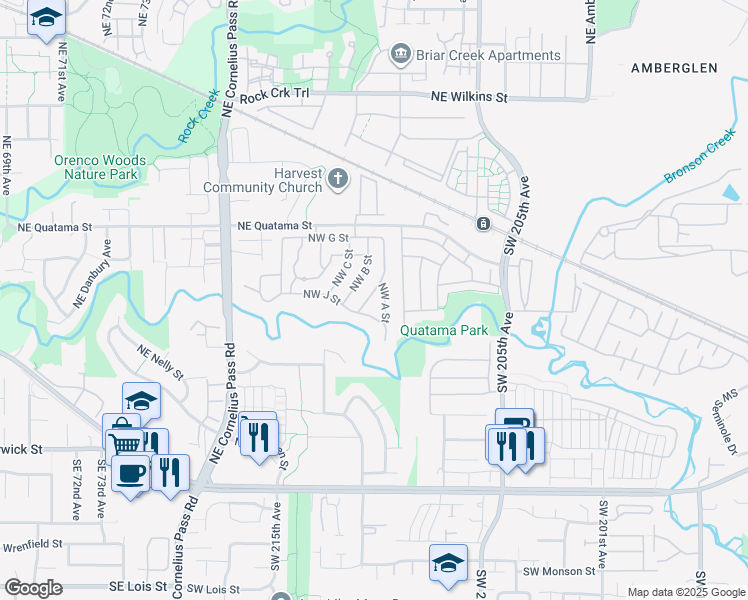 map of restaurants, bars, coffee shops, grocery stores, and more near 21000 Northwest Quatama Road in Hillsboro
