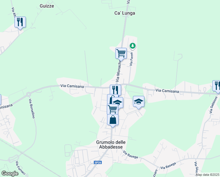 map of restaurants, bars, coffee shops, grocery stores, and more near 60 Via Camisana in Grumolo delle Abbadesse