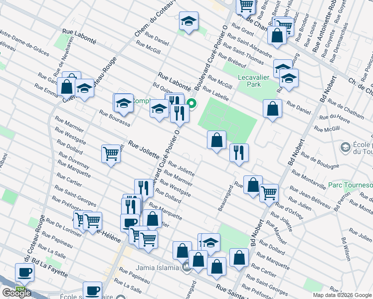 map of restaurants, bars, coffee shops, grocery stores, and more near 1955 Rue Villeneuve in Longueuil