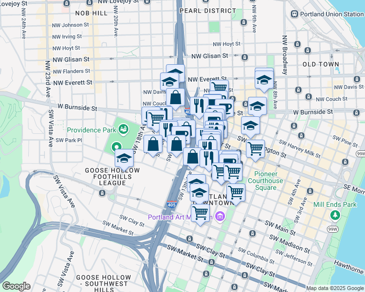 map of restaurants, bars, coffee shops, grocery stores, and more near in Portland