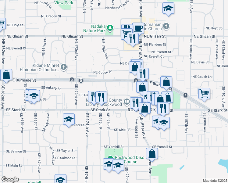 map of restaurants, bars, coffee shops, grocery stores, and more near 48 Southeast Pine Street in Portland