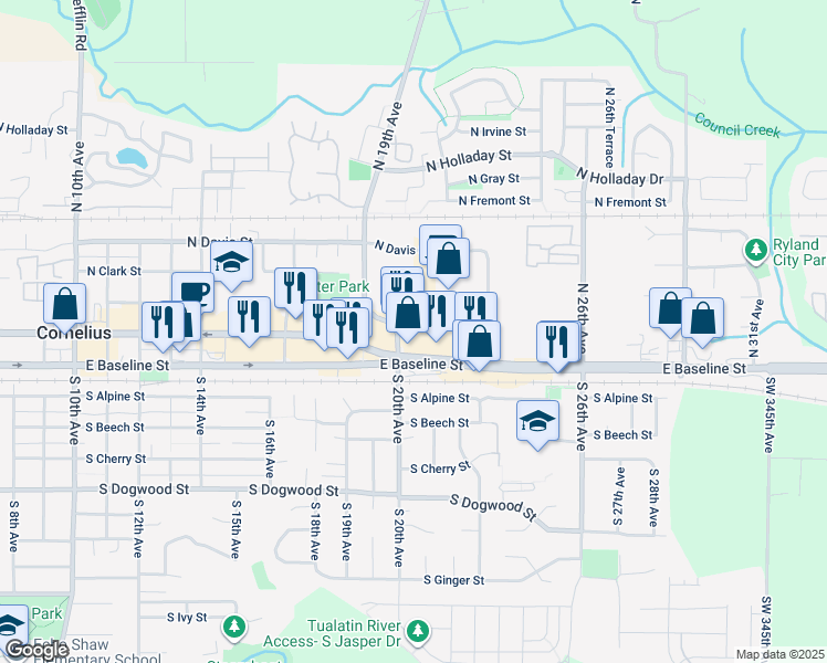 map of restaurants, bars, coffee shops, grocery stores, and more near 102 North 20th Avenue in Cornelius