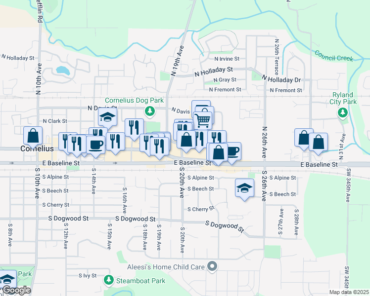 map of restaurants, bars, coffee shops, grocery stores, and more near in Cornelius