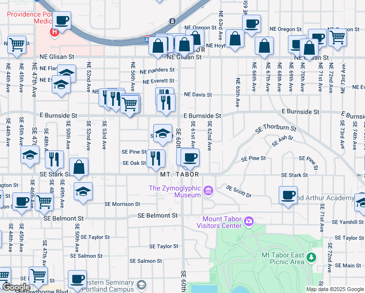 map of restaurants, bars, coffee shops, grocery stores, and more near 234 Southeast 60th Avenue in Portland