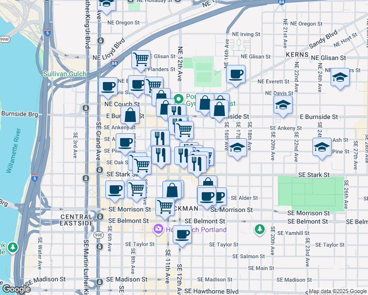 map of restaurants, bars, coffee shops, grocery stores, and more near 310 Southeast 12th Avenue in Portland